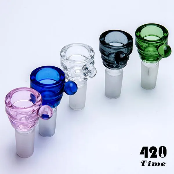 Spedizione gratuita trasparente Ciotola di vetro con manico in vetro Bong 14mm 19mm Attacco maschio per tubo dell'acqua Tubo per olio Supporto per erbe secche hellosmoking 777