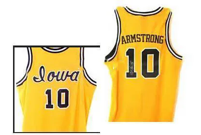 Homens #10 B.J. Armstrong Iowa Hawkeyes College Basketball Jersey Amarelo preto ou personalize qualquer número de camisas costuradas