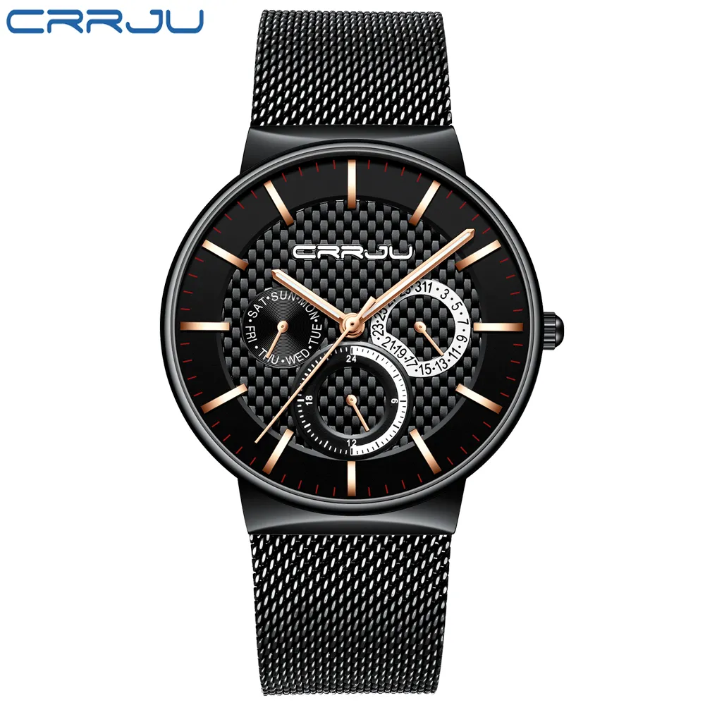 CRRJU 5018 di lusso uomo cinese orologio al quarzo cinturino in acciaio inossida