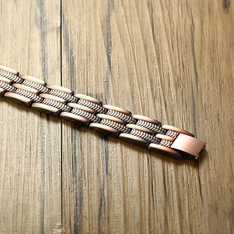 健康アクセサリー 37 Pure Copper Magnetic Therapy Link Bracelet For Men Pain