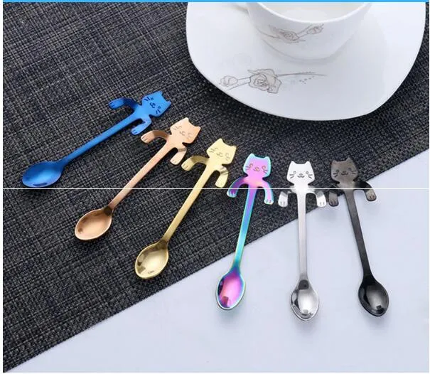 Simpatico cartone animato Coffeeware Coffee Scoop manico per gatti appesi escrementi di gatti 304 paletta creativa in acciaio inossidabile