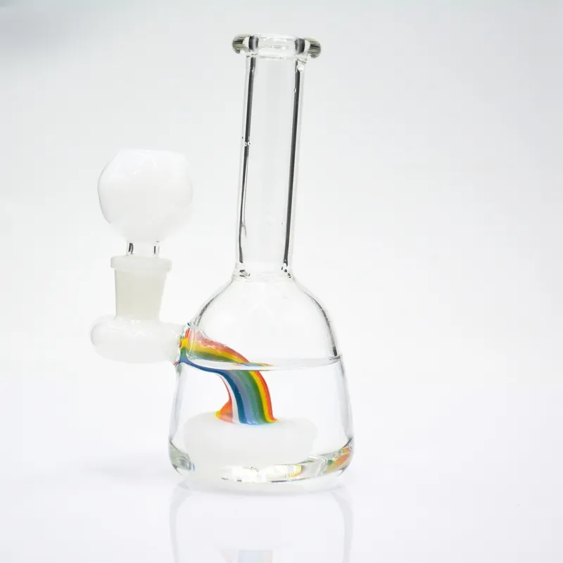 6 pouces Rainbow plate-forme pétrolière narguilé mini blanc dab verre bong pommeau de douche perc petit tuyau d'eau en verre avec bol de 14mm