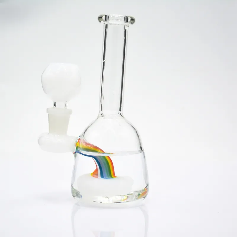 6 inch Rainbow oil rig hookah mini white dab glass bong showerhead perc small glass water pipe with 14mm bowl