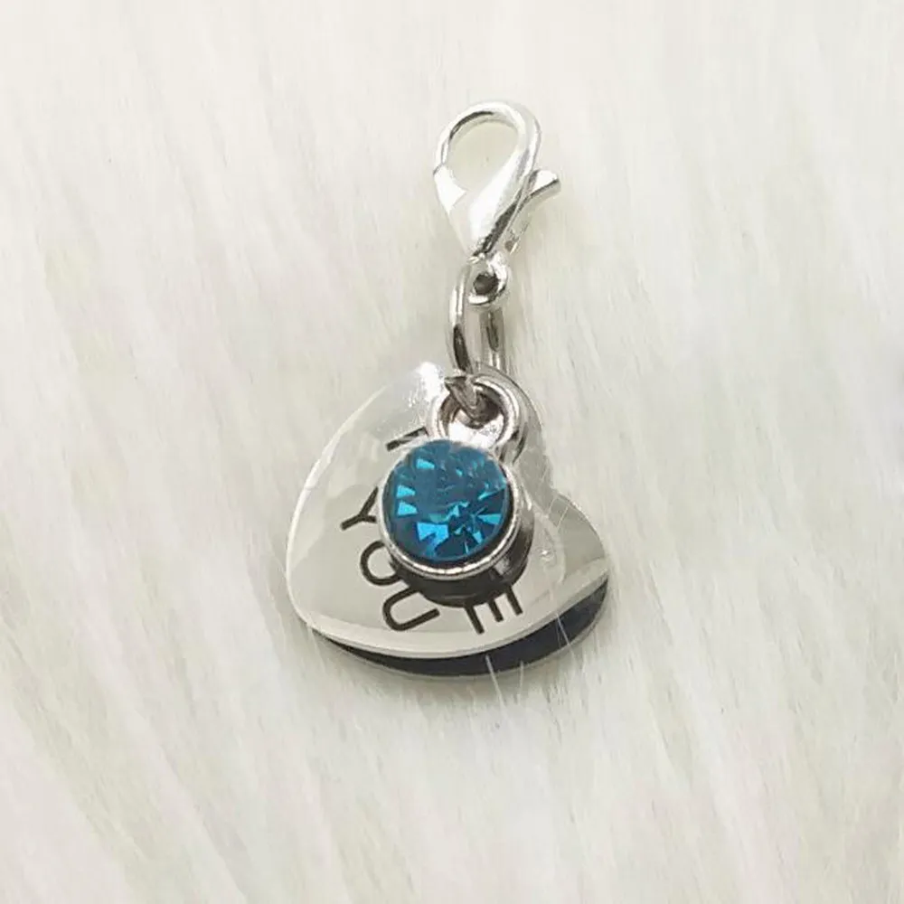 Moda Coração-dada forma Azul Cristal Eu te amo Projetar aço inoxidável chaveiro prata e ouro personalizado anel chave personalizado