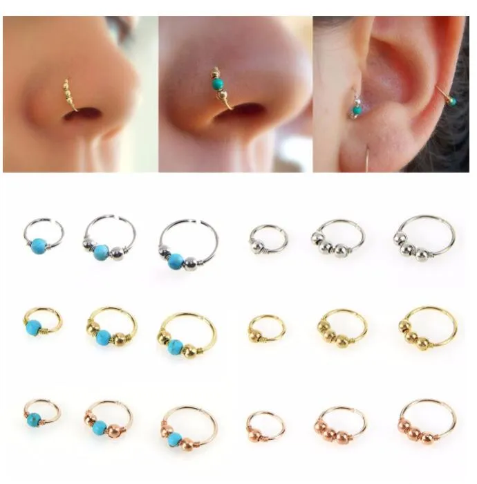 Moda Retro Okrągły Zroszony Nos Pierścień Nostryl Hoop Body Piercing Biżuteria Septa Clicker Nos Ring Lip Tragus Piercing