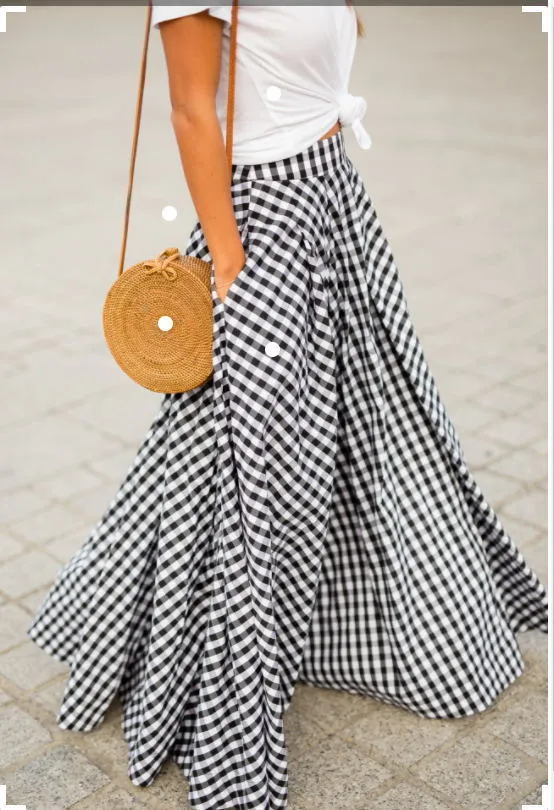 Jupe Maxi Trapèze à Carreaux Marron - Taille élastique, Tricoté Polyester, Neuve Avec étiquettes