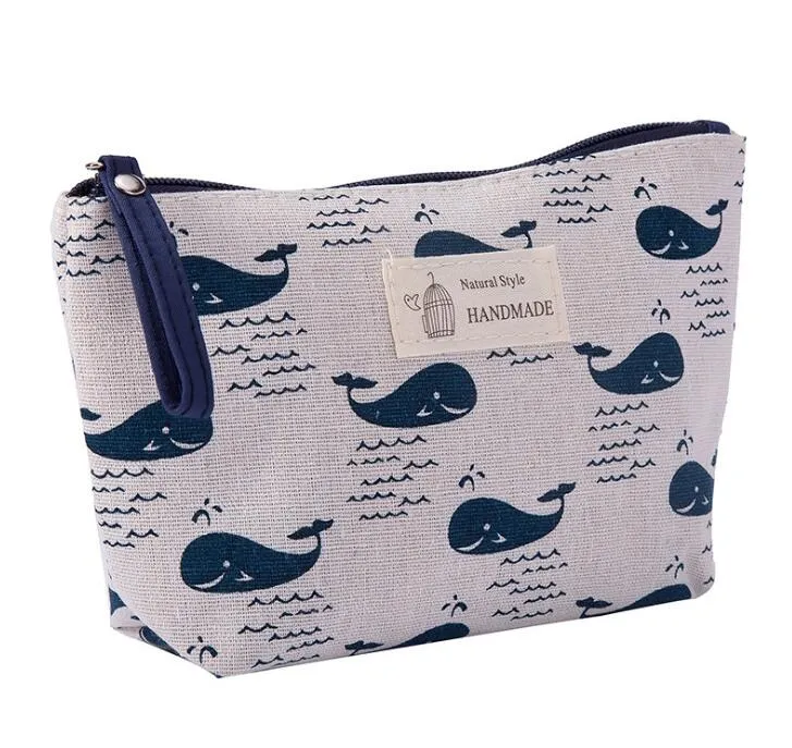 Cosmetic Bag 2019 Whale Sea Bear Graid Printed canvas Multifunctional makeup bag Zipper Toilertry Organize Storage Pouch
