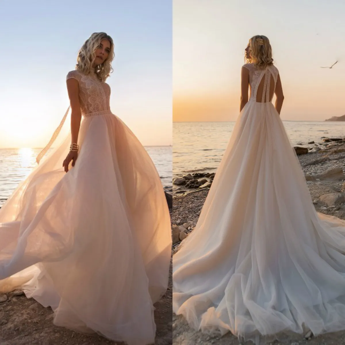 Asaf Dadush 2019 Robes De Mariée Col En Cou De Bijou Dentelle Robes De Mariée Cap Sleeve Beach Une Robe De Mariée En Ligne Robe De Mariee