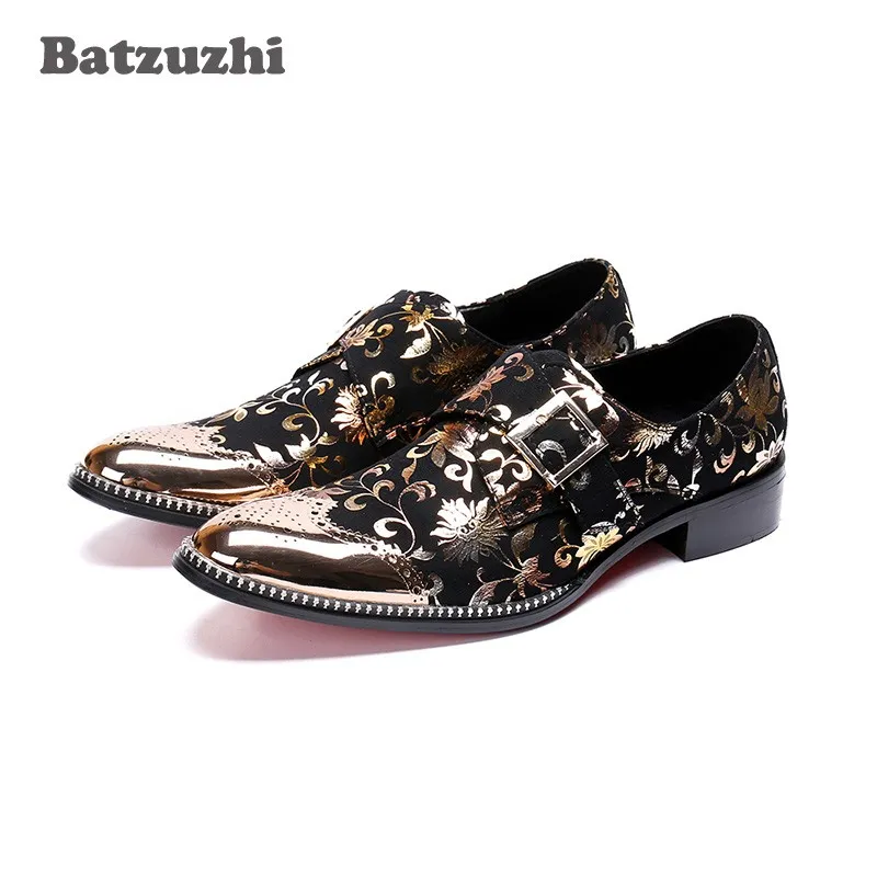 Batzuzhi Italien Stil Männer Schuhe Spitz Eisen Kappe Schwarz Gold Kleid Schuhe Formale Leder Kleid Schuhe Männer Schnalle zapatos de hombre