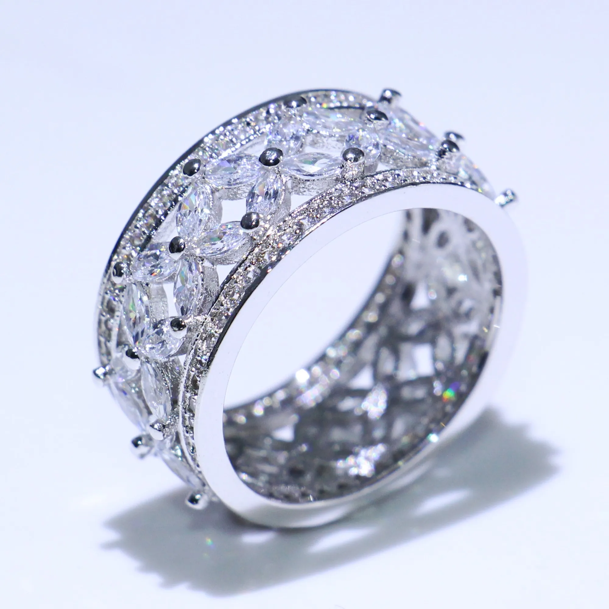 Victoria Wieck gioielli di lusso vero argento sterling 925 taglio marquise topazio bianco diamante CZ partito carino donne matrimonio fiore anello regalo