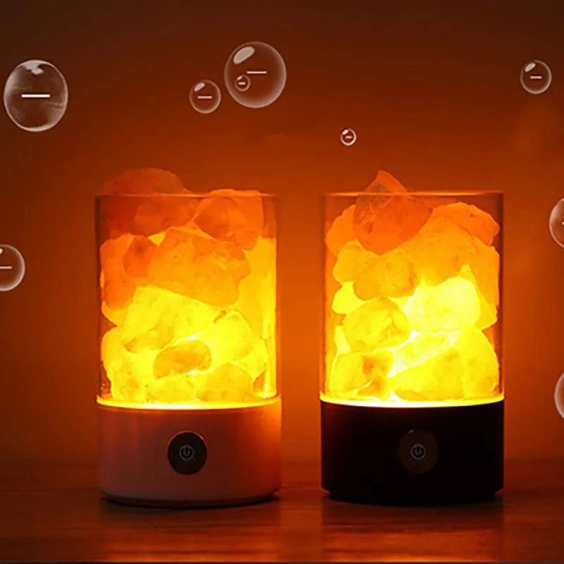 Home Decor LED Crystal Salt Light Air Purifier Colorful Lamp Sleeping Smart Charge USB Bedroom Bedside Lamps Warm Lava Lights Gift DH1076