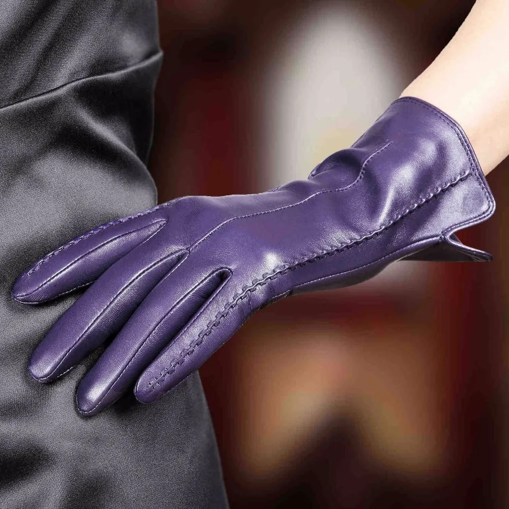 Purple leather gloves womens discount