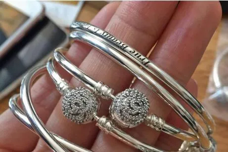 Högkvalitativ 100% 925 Sterling Silver Beauty Beast Bangle med Clear CZ Passar European Pandora Style Smycken Charms och pärlor