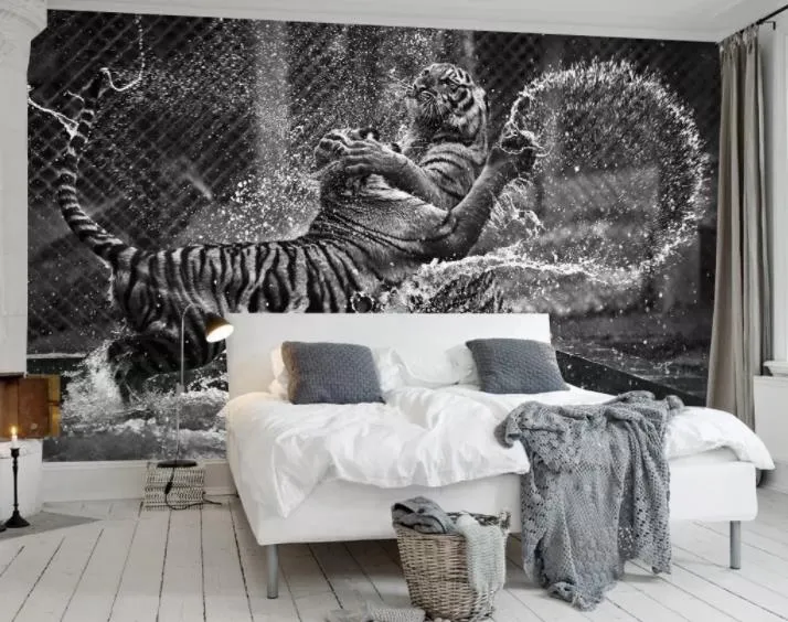 Papel de parede foto personalizada 3d, preto e branco, animal tigre,  pintura de parede, sala de estar, quarto, entrada de fundo, mural de parede