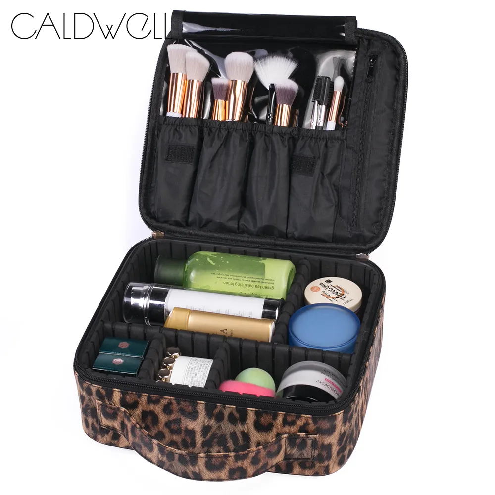 CALDWELL Travel Makeup Bag Large Capacity Portable Organizer Case with Zipper Leopard Print Gift for Women