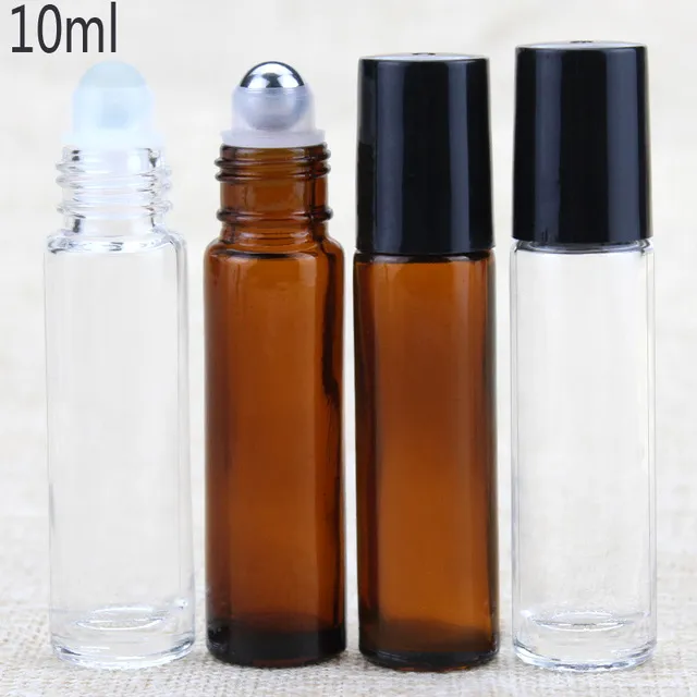 10 ml Vide Ambre Verre Huile Essentielle Roll On Bouteille Flacons avec bille roulante en métal en acier inoxydable pour l'aromathérapie de parfum