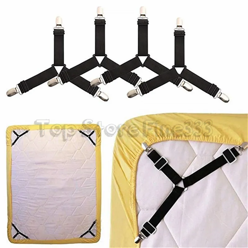 4pcs Adjustable Bed Sheet Gripper Corner Straps Clips Fastener Suspenders Band Holder, White