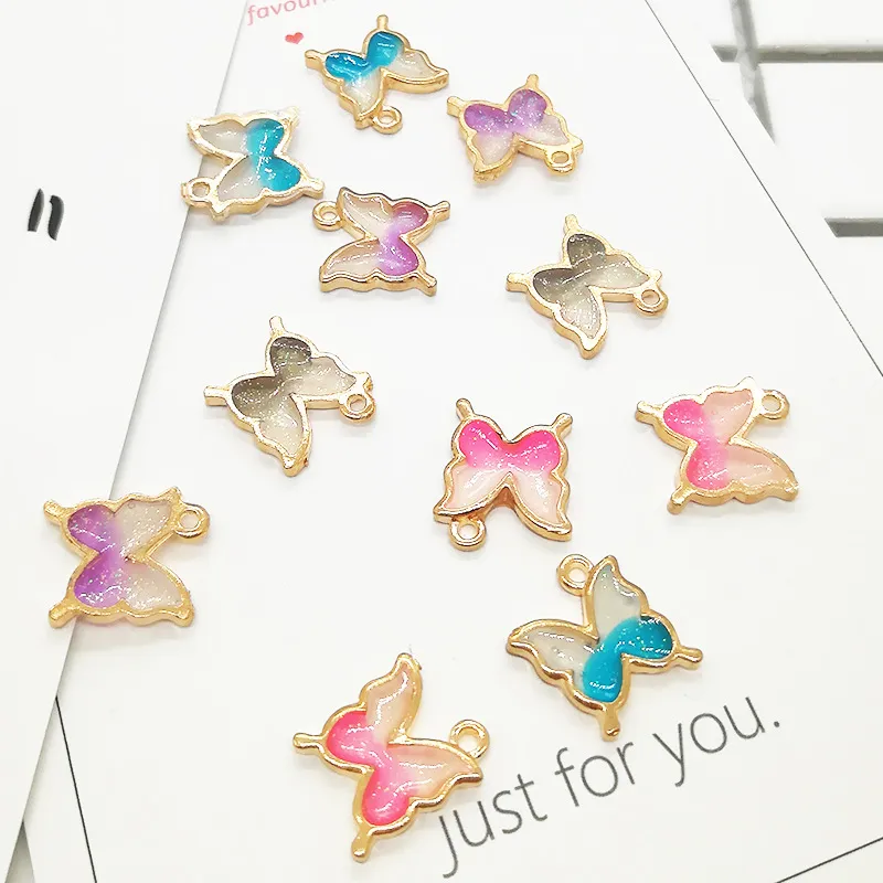 Bulk 200 SZTUK / partia Butterfly Charms Wisiorek, 16 * 14mm, Emalia Urok Animal Fit Dla DIY Craft, Biżuteria