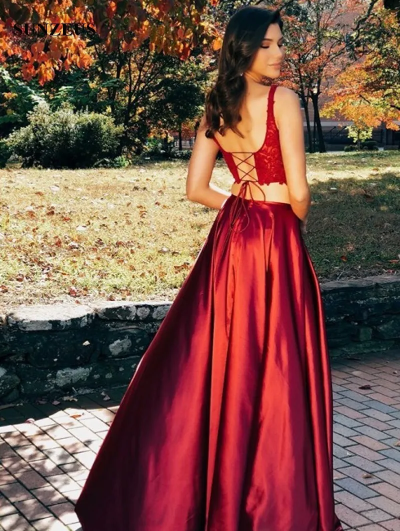 2 piece satin prom dress online
