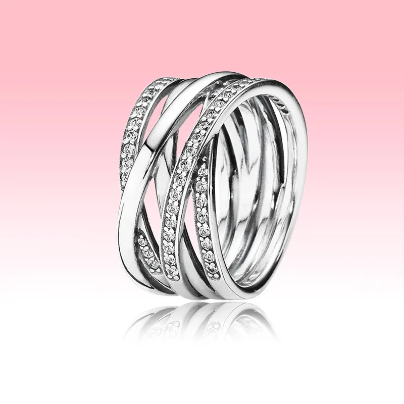 スパークリングポリッシュラインリング高品質サマージュエリーパンドラ 925 スターリングシルバー女性の結婚指輪とオリジナルボックスセット
