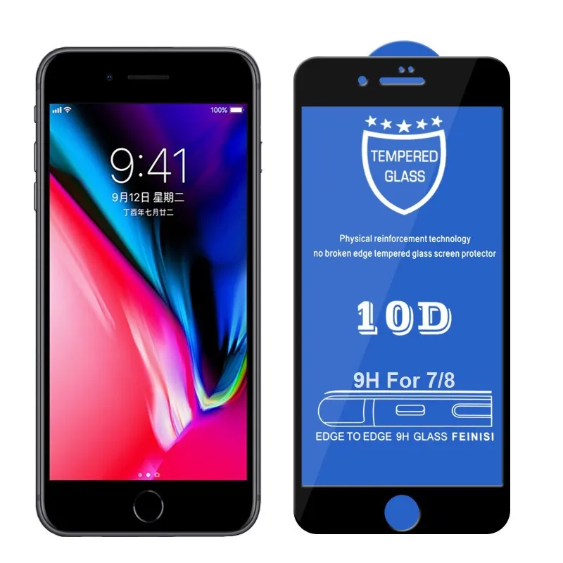 غطاء كامل 10D كبير منحنى قطرة الغراء الزجاج المقسى حامي الشاشة آيفون 12 11 برو ماكس xr xs ماكس 6 7 8 زائد 400pcs / lot