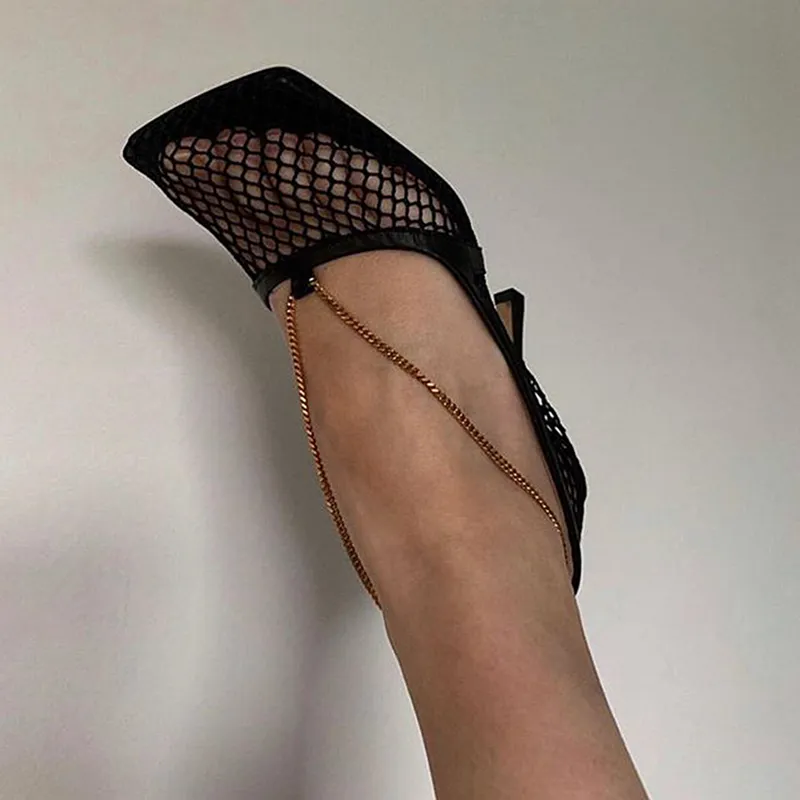 2019 Mesh High Heel Shoes Woman Square Toe Cut out Strange Heel Pumps Women Party Shoes