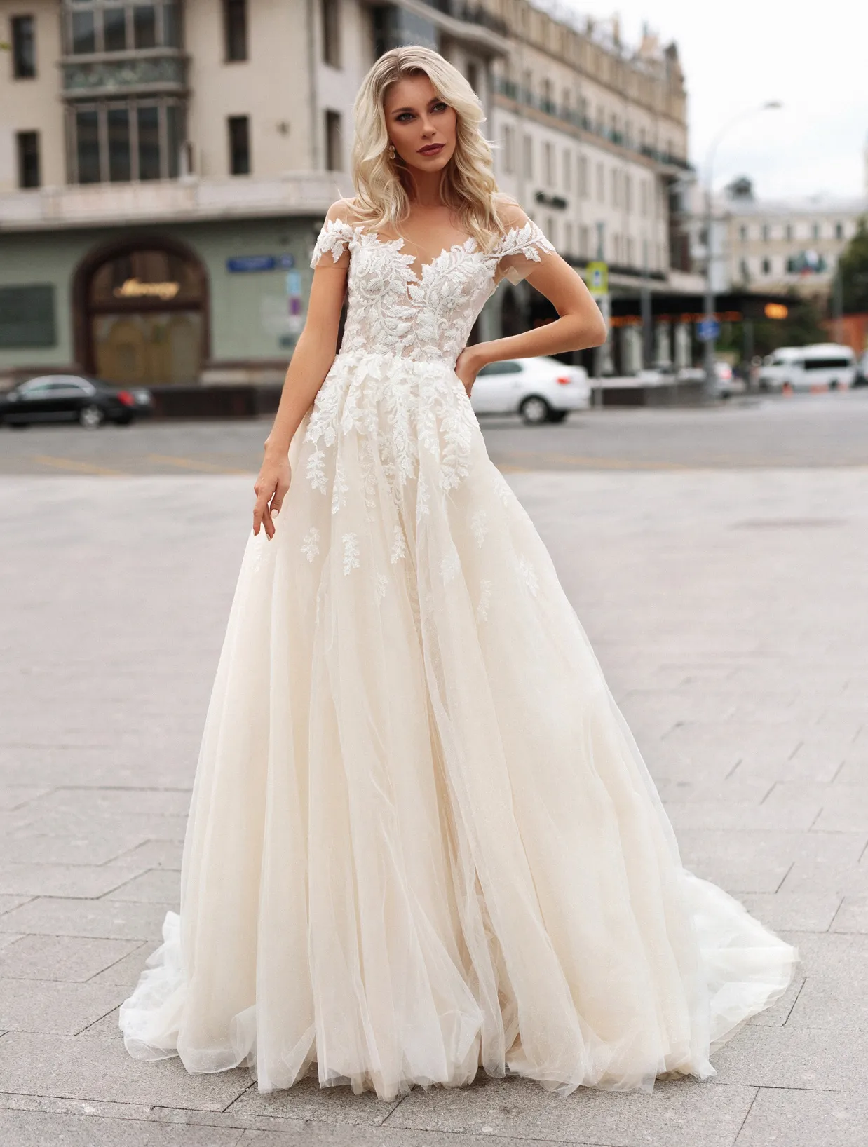 open lace back dress Amoris T825W Strapless Satin Bodice Pleated Skirt Fitted Off White Dress Off White / L