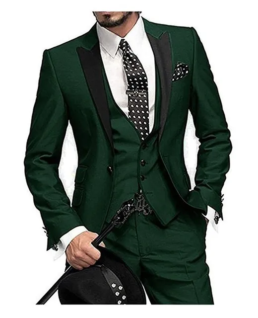 Nuovo popolare smoking da sposo verde scuro con un bottone, risvolto, uomo, festa di nozze, testimoni dello sposo, 3 pezzi (giacca + pantaloni + gilet + cravatta) K76