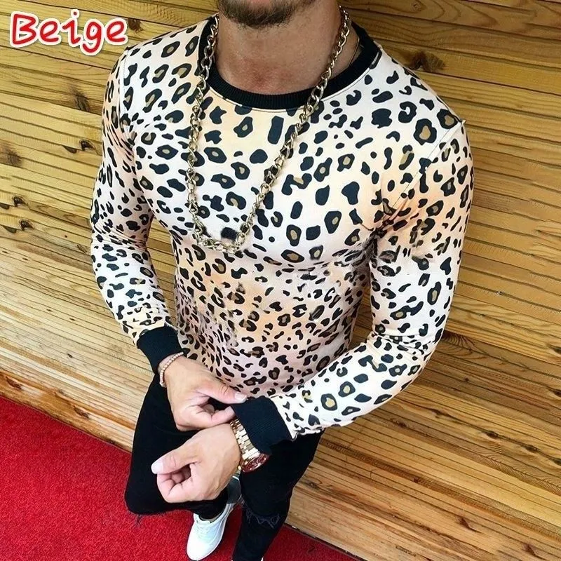 2018 Moda Marka Giyim 4 renk Erkek tişört M-3XL Dropshipping için Ç Boyun Erkekler Seksi Leopard Spor Casual