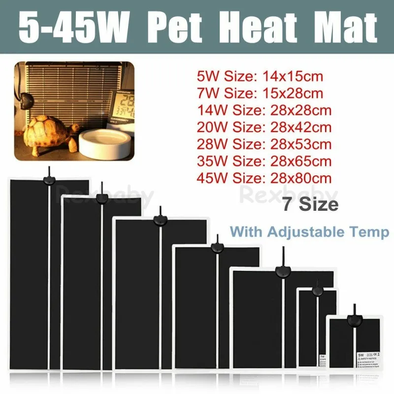7 Sizes Advanced Terrarium Heating Mat Pet Heater Warm Vivarium Reptile