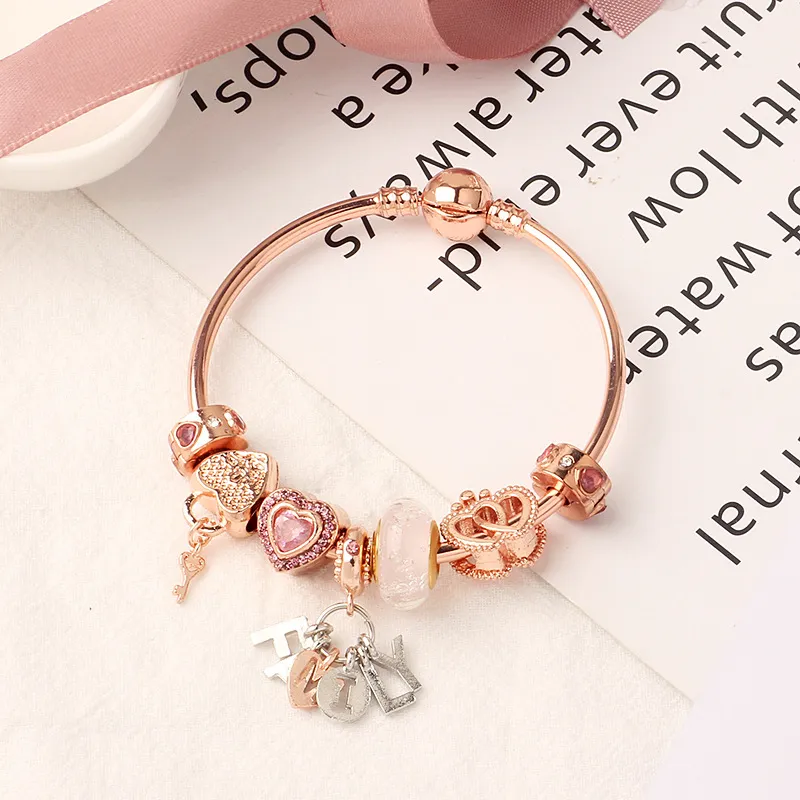 Bangle Rose Gold Family Bransoletka Heart Chain Bransoletka 18 cm / 19cm / 20 cm Hurtownie