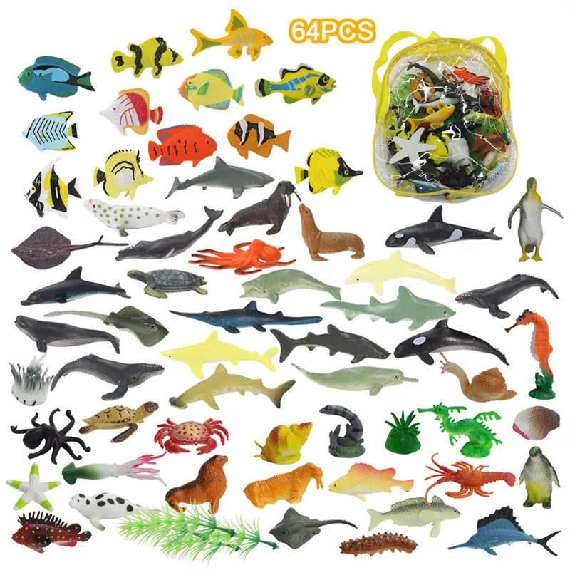 64 stuks/lot Mini Marine Dieren Model speelgoed decoratieve rekwisieten simulatie marien organismen modellen ornamenten decoraties kinderen leren educatieve speelgoed geschenken