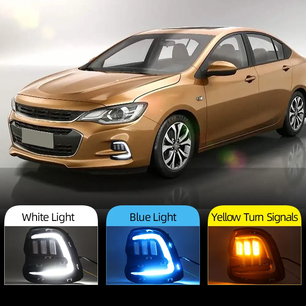 2PCS LED DRL For Chevrolet Cavalier 2016 2017 2018 2019 Daytime Running Lights Turn Signal Fog Lamp Cover