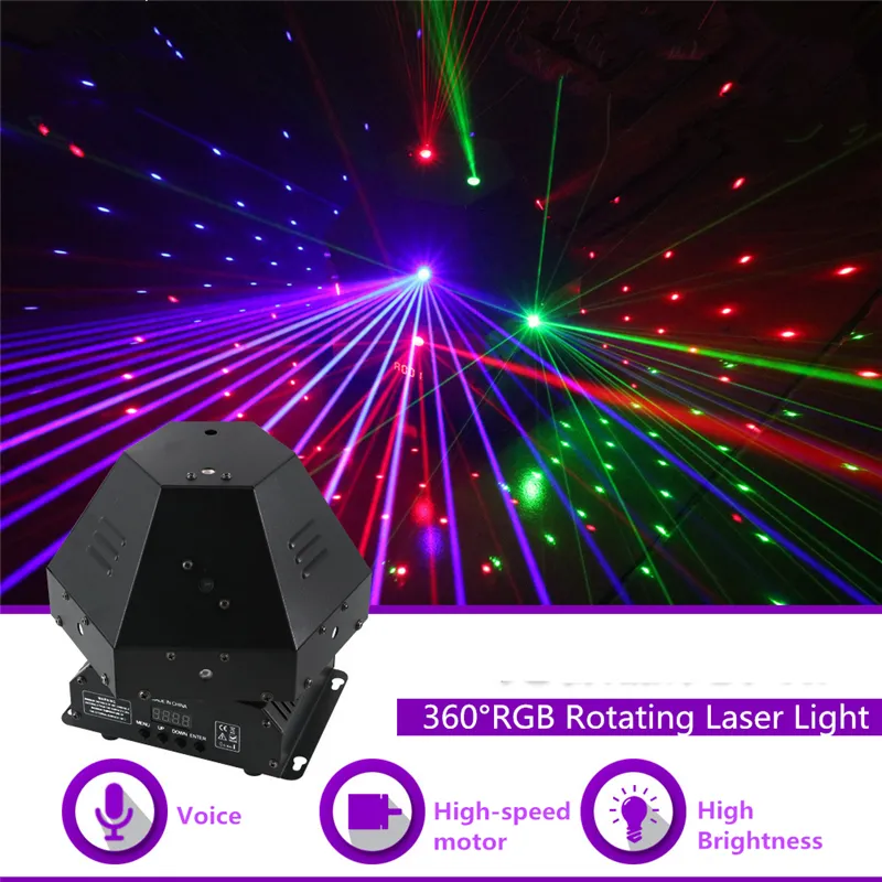 Mini 360 graus 11 Olhos RGB Rotating DMX Move Beam Gobos Laser Light Home Gig Party DJ Stage Iluminação Sound Auto 360R