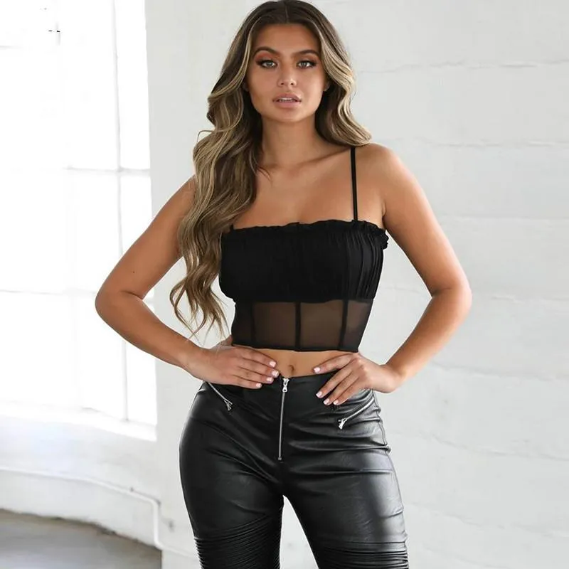 Februaryfrost 2020 été Sexy noir transparent femmes haut court Camisole élégant débardeur hauts chaud basique Streetwear