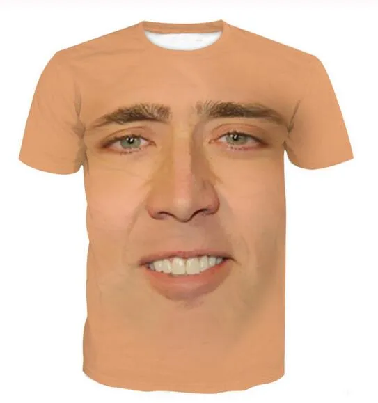 Najnowszy Moda Mężczyzna / Womans Gigantyczny Dmuchanie Face of Nicolas Cage Styl Letni Trójniki 3D Print Casual T-shirt Topy Plus Size BB0161