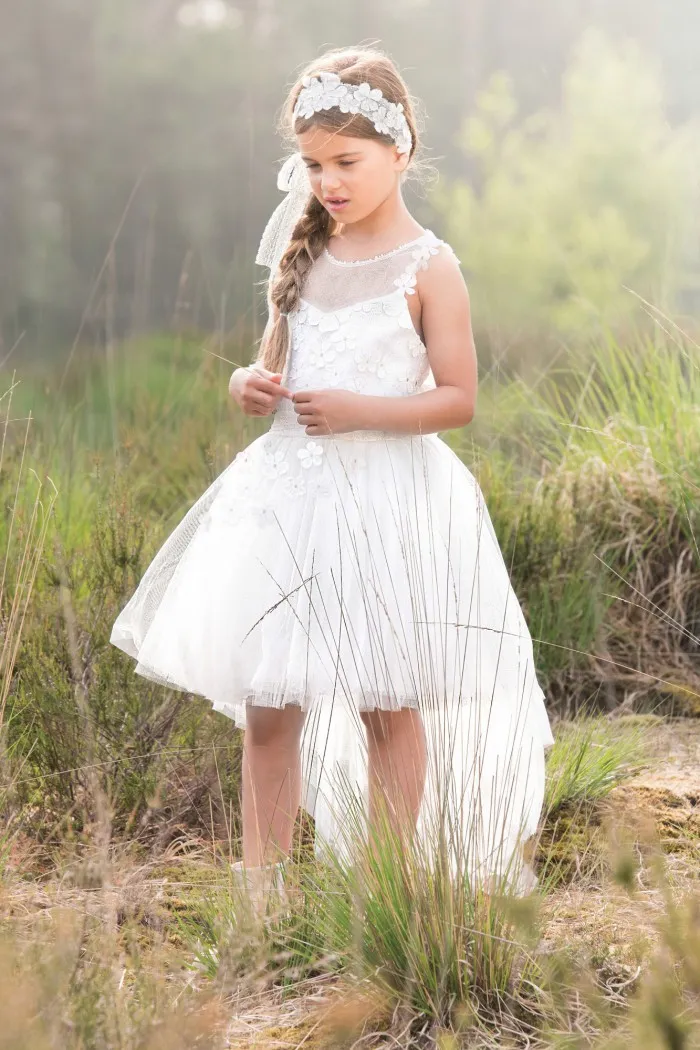 White Bohemian Girls Pageant Dress, Jewel Neck Long... From Dresstop,  $87.65 | DHgate.Com