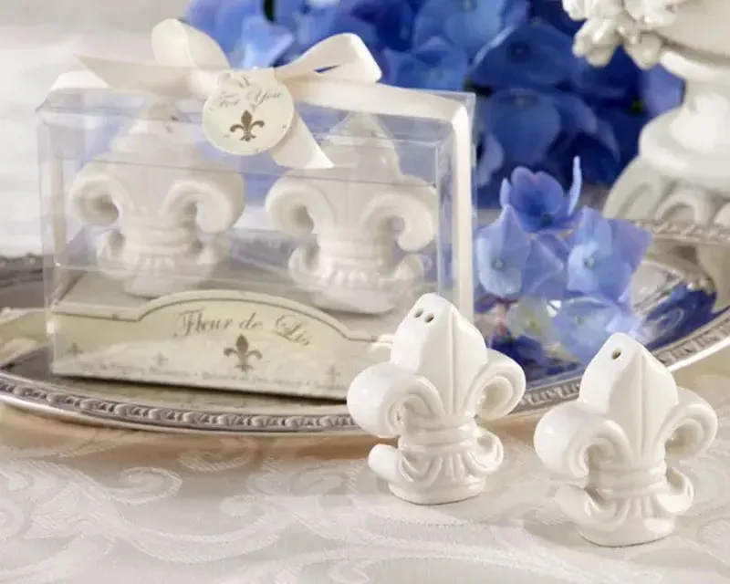 50pcs المطبخ حفلات الحفلات Fleur-de-lis ceramic salt pepper shakers وعاء التوابل الزفاف