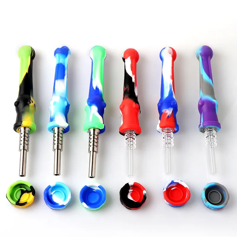 Silicone Nectar Collector kit with Quartz Tips 14mm nector collector kit mini silicone tobacco pipes for oil rig glass bong