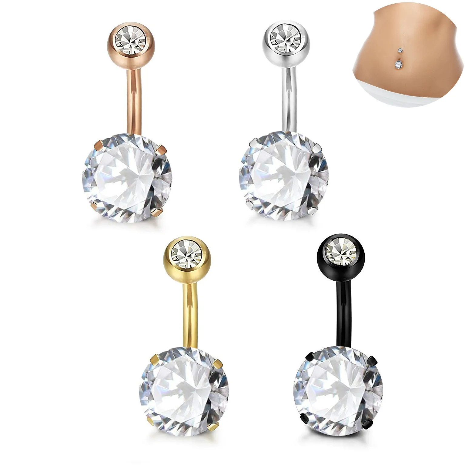 Bijoux de corps en cristal de Zircon mignon, en acier inoxydable, strass, bouton de cloche de nombril, anneaux de perçage pour femmes, cadeau couleur noire