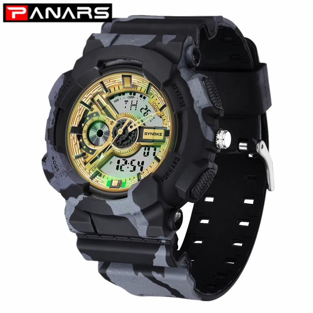PANARS New Military Digital Watch Camouflage Outdoor Sports Double Display Electronic Waterproof Meter Watches for Men