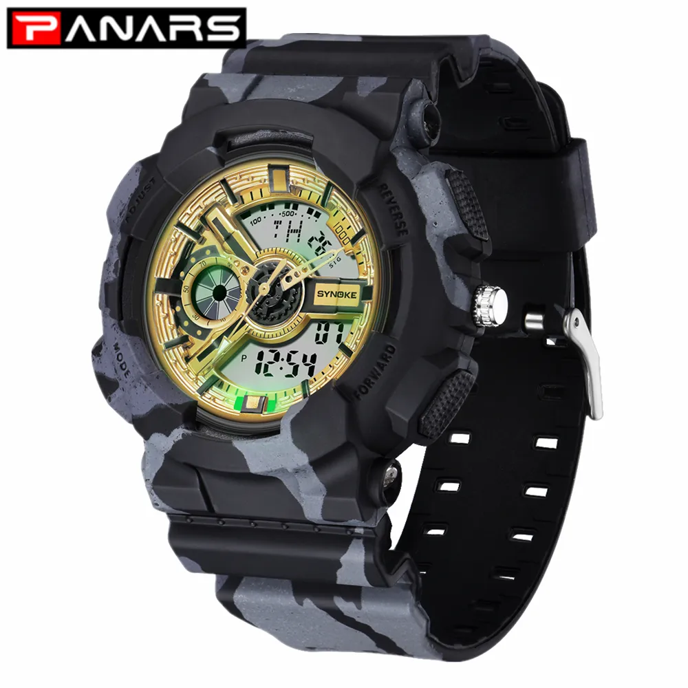 Panars nieuwe militaire digitale horloge camouflage outdoor sport dubbele display elektronische waterdichte meter horloges voor mannen