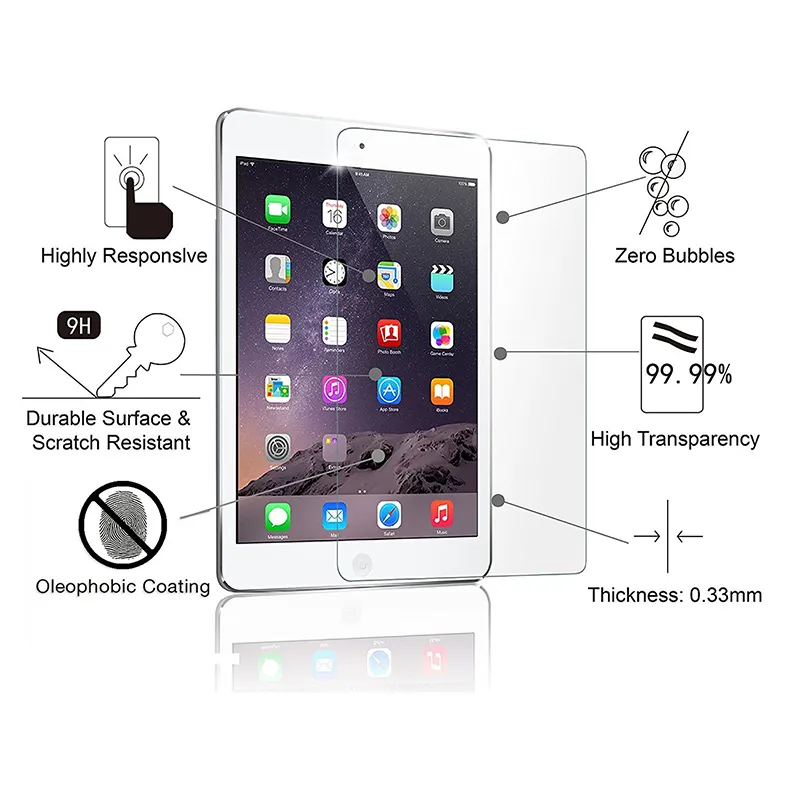 Film de protection d'écran en verre trempé 2.5D 9H pour iPad mini 3 4 5 Air Pro 11 9.7 2017 2018/emballage de vente au détail