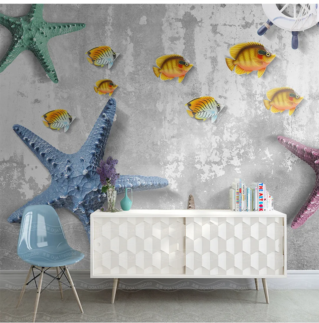 Papel pintado 3d para teléfono 3d dimensional estilo mediterráneo estrella de mar sala de estar dormitorio Fondo decoración de pared Mural papel tapiz