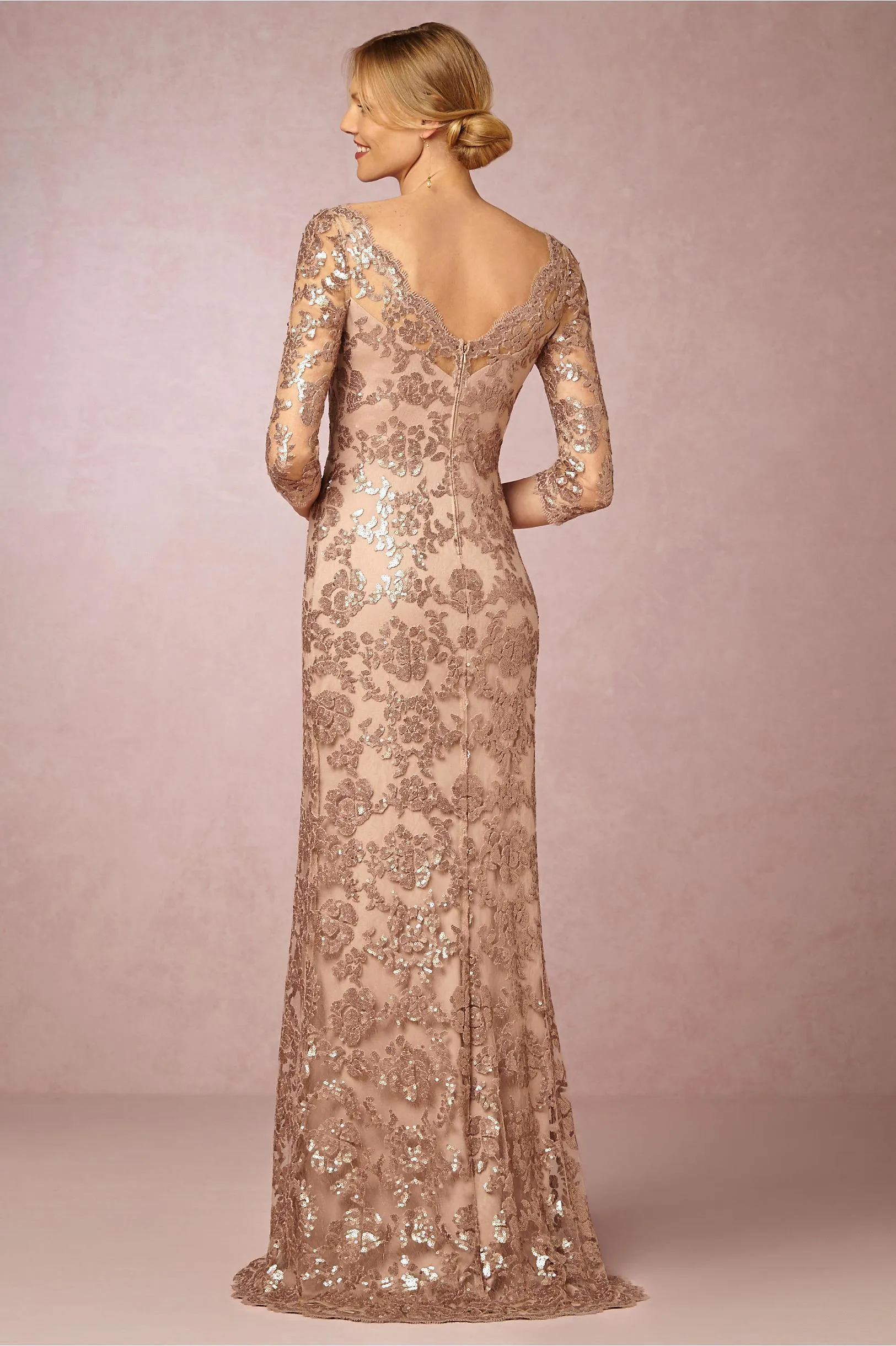 Длинные рукава из розового золота, платья для матери невесты и жениха, вырез «бато», большие размеры, винтажное кружево, длинная вечерняя одежда для вечеринок BA05282246