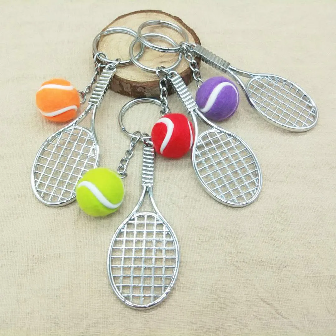 Мини-теннис милый брелок сумка шарм кулон мяч украшения женщин мужчины детские ключевые кольца спортивные вентиляторы сувенирный подарок на день рождения оптом