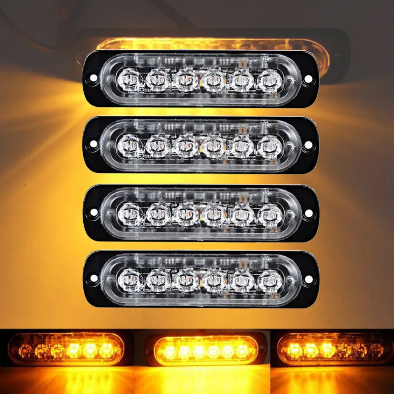 4X Side Strobe Marker Lights Car Truck 6 LED Amber Flashing Emergency