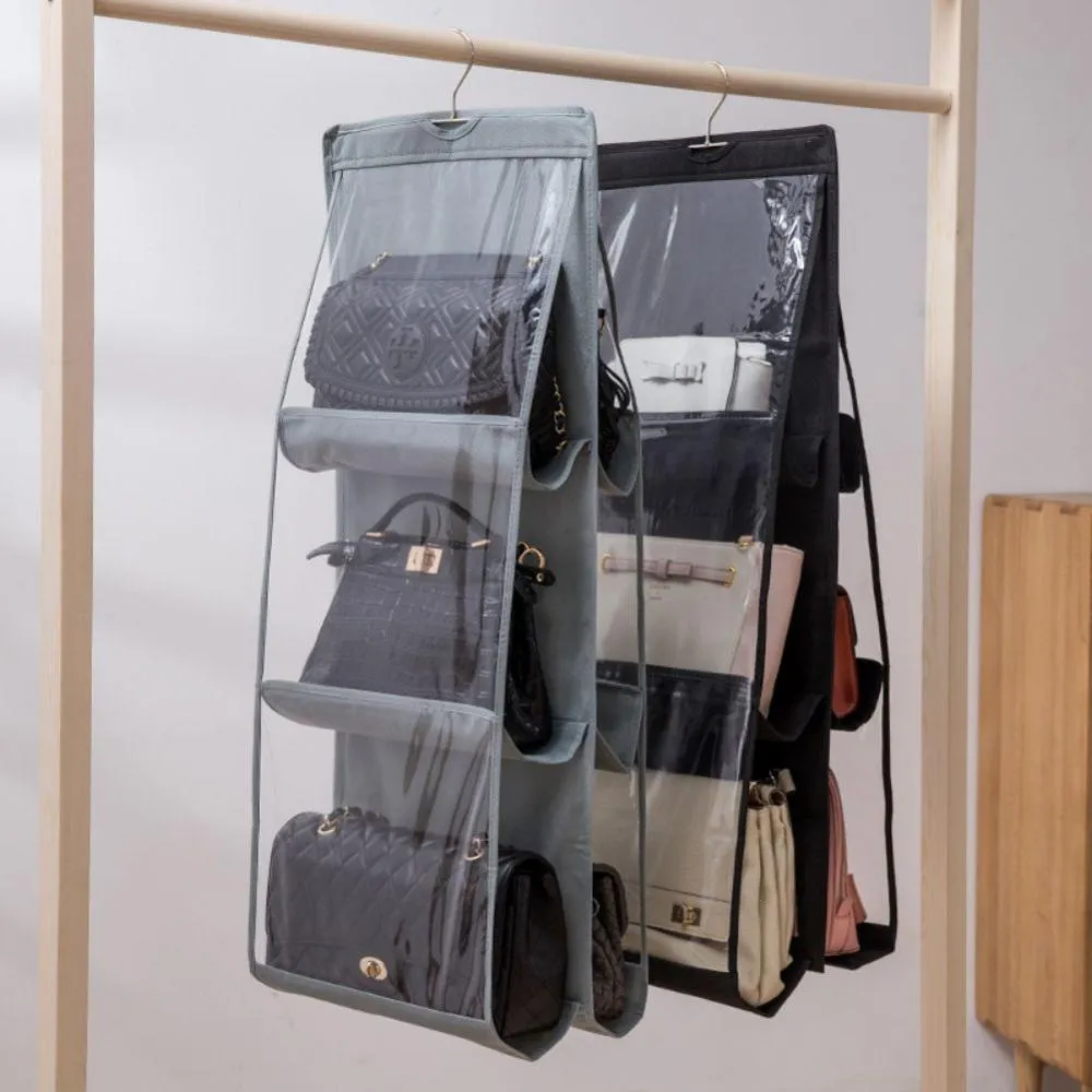 6 Pocket Foldable Hanging Bag 3 Layers Folding Shelf Bag Purse Handbag Organizer Door Sundry Pocket Hanger Storage Closet Hanger