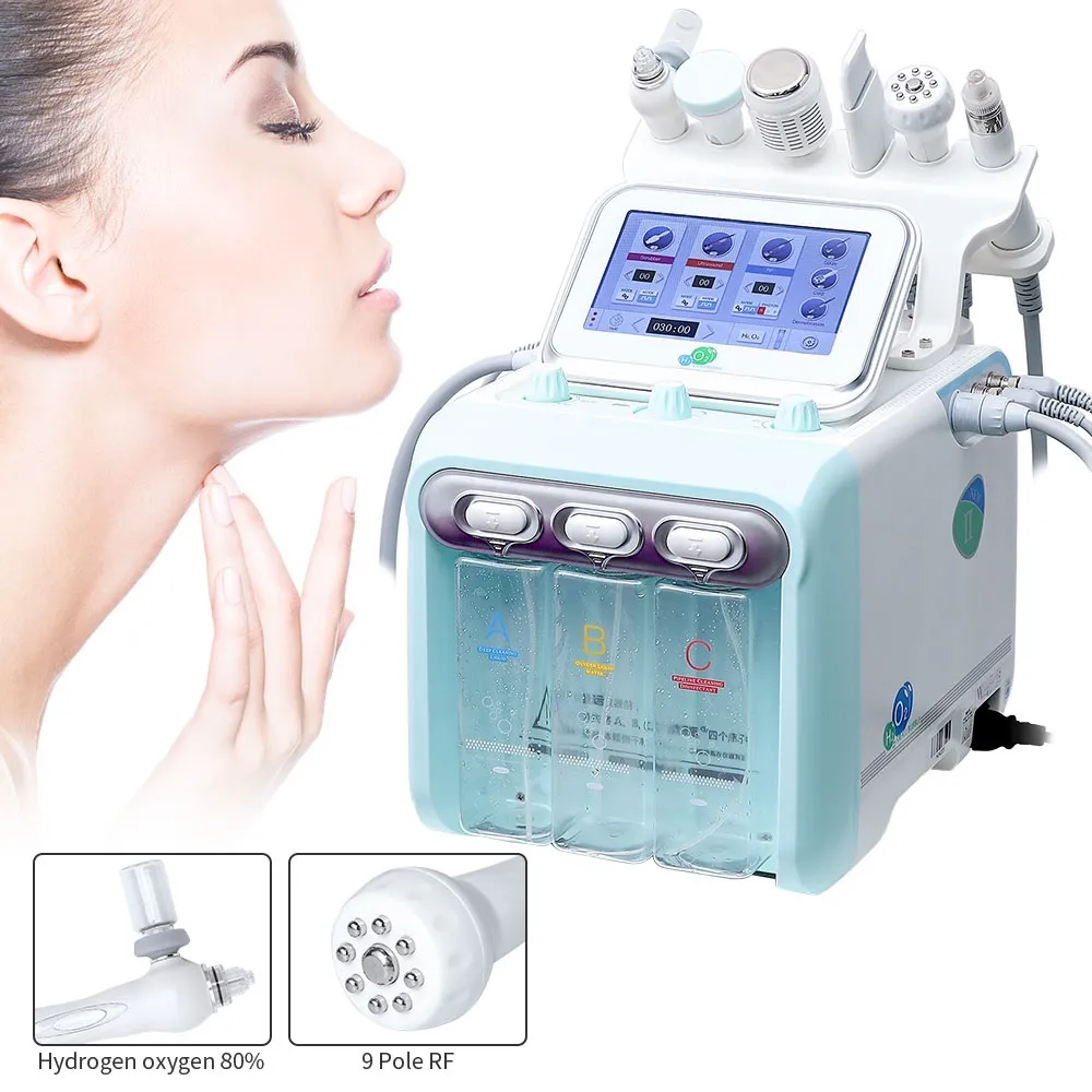 Nouvelle version de mise à niveau 6 en 1 H2 O2 Hydrafacial Dermabrasion Hydro Water Microdermabrasion Aqua Peeling RF Skin Scrubber Oxygen Spray