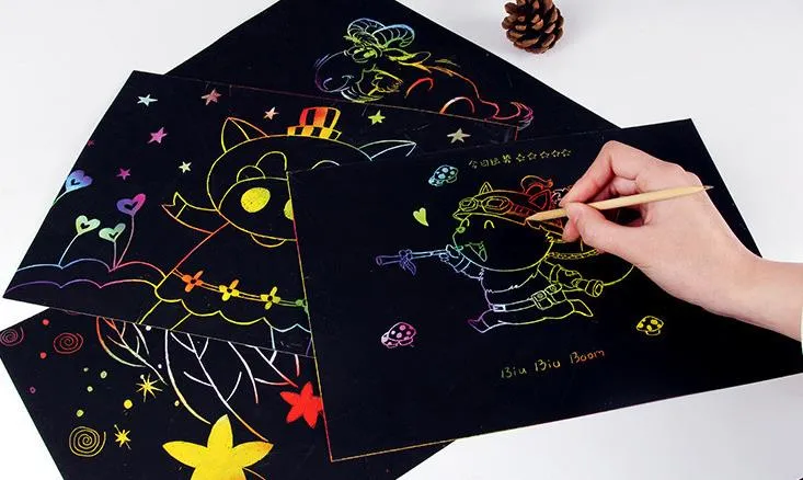 Coffret Scratch Art 12 Cartes – 7 Kits De Peinture Inclus, Activité Créative Anti-stress, Décoration Maison, Cadeau Anniversaire Et Vacances